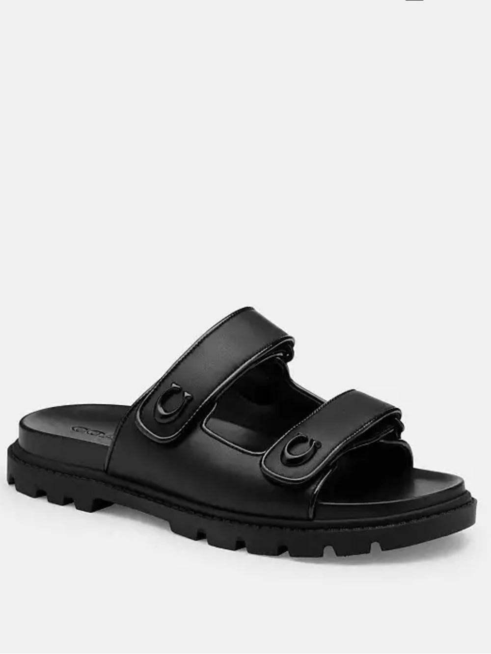 Coach Black Double-Strap Leather Sandals Sculpted C Double Band Sandal. NEW